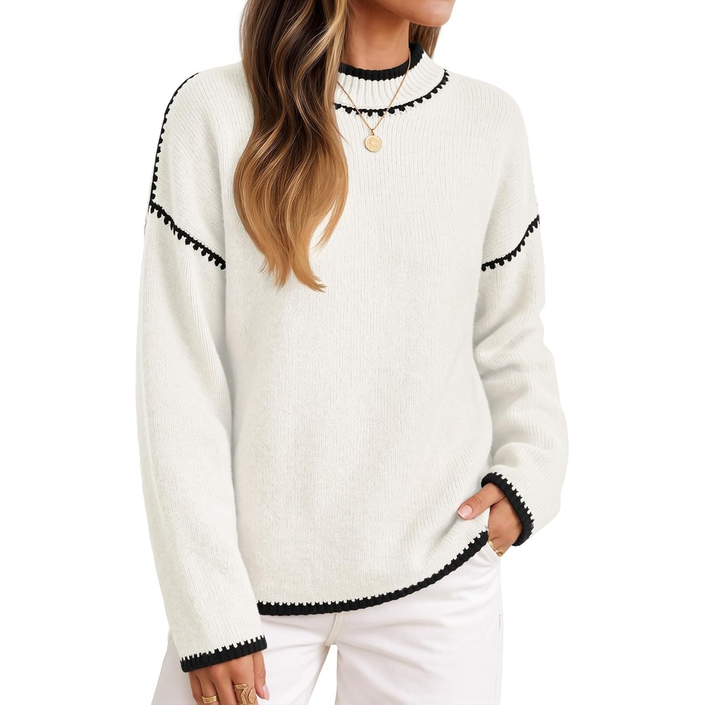 image:imageZESICA Fall Sweater for Women Mock Neck Oversized OutfitsWhite