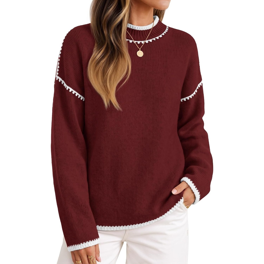 image:imageZESICA Fall Sweater for Women Mock Neck Oversized OutfitsWine