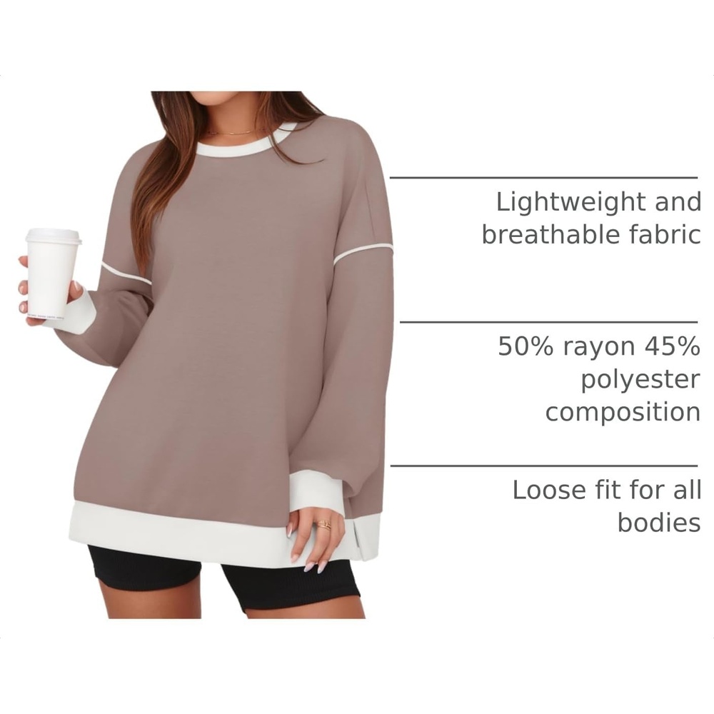 image:imageZESICA Sweatshirts for Women Casual Long Sleeve Crewneck Contrast Color Oversized Pullover Tops Trendy ClothesSandLarge