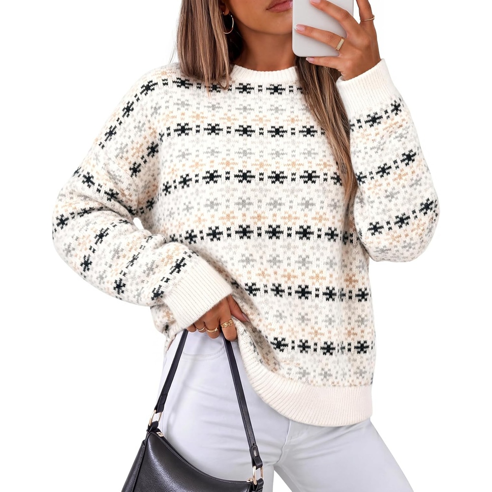 image:imageZESICA Womens 2026 Casual Long Sleeve Striped Pullover SweatersBeige