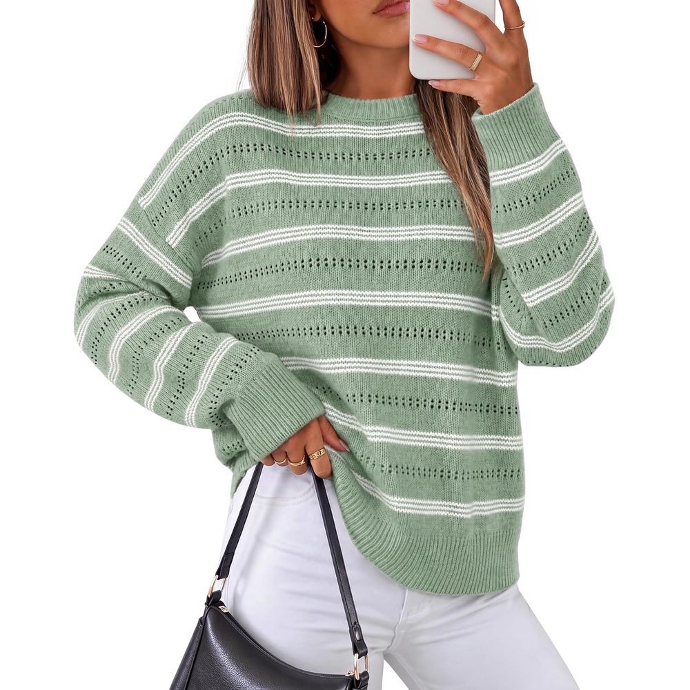 image:imageZESICA Womens 2026 Casual Long Sleeve Striped Pullover SweatersGreen