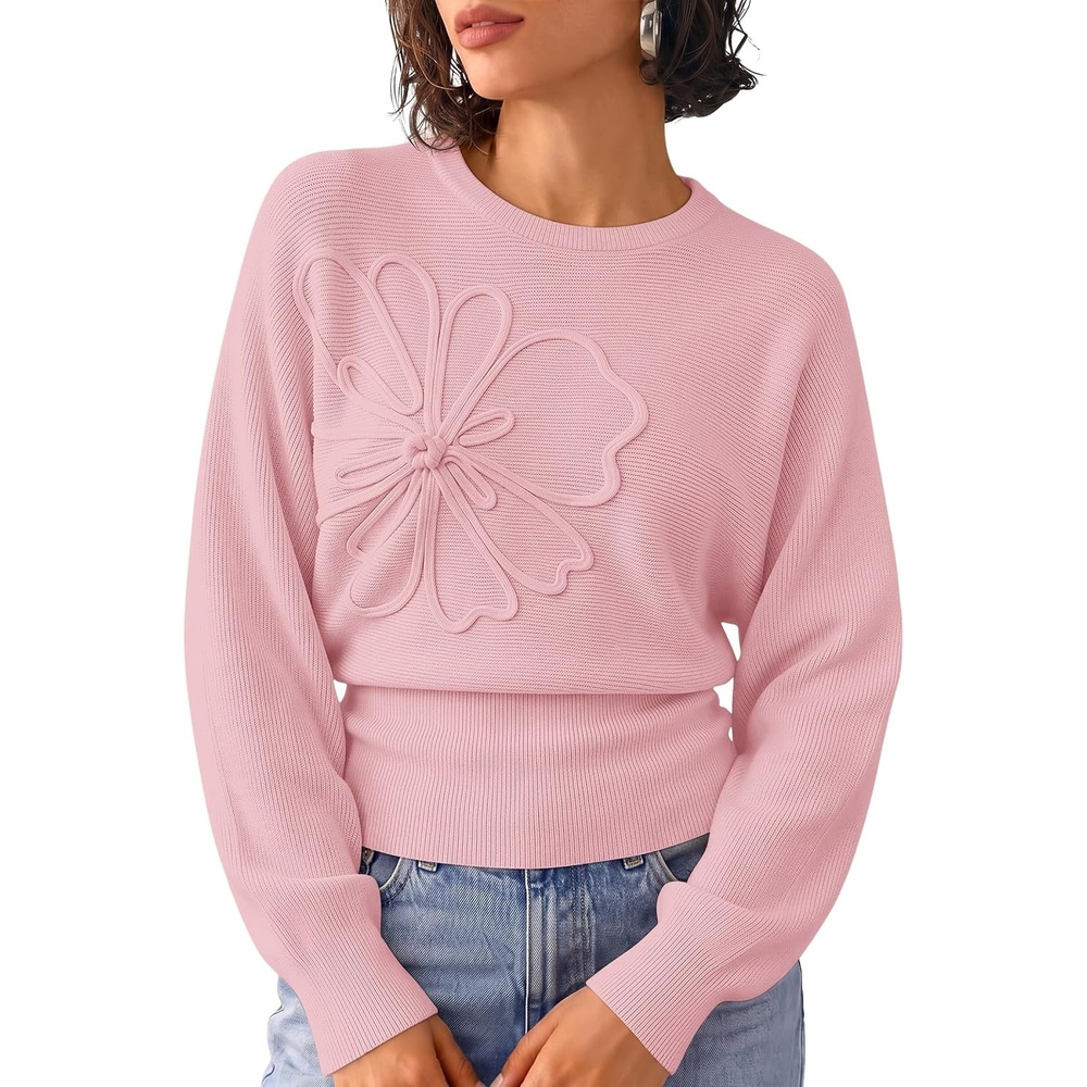 image:imageZESICA Womens 2026 Fall Long Sleeve Floral Ruched Cute SweatersPink