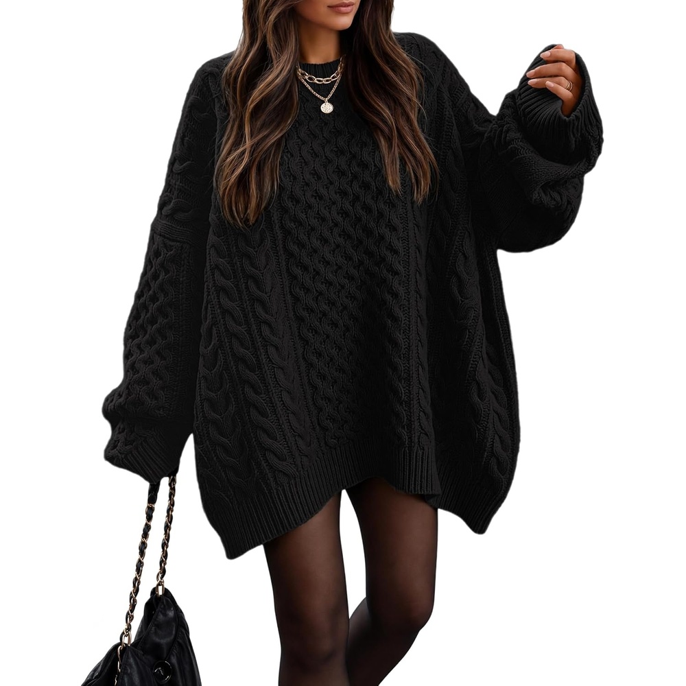 image:imageZESICA Womens 2026 Fall Oversized Chunky Cable Knit Tunic SweatersBlack