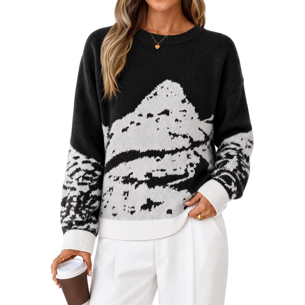 image:imageZESICA Womens 2026 Fall Winter Crewneck Oversized Printed SweatersBlack