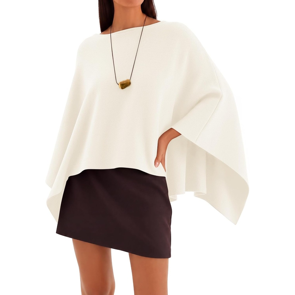 image:imageZESICA Womens Fall Batwing Oversized Knitted Shawls Poncho SweatersBeige