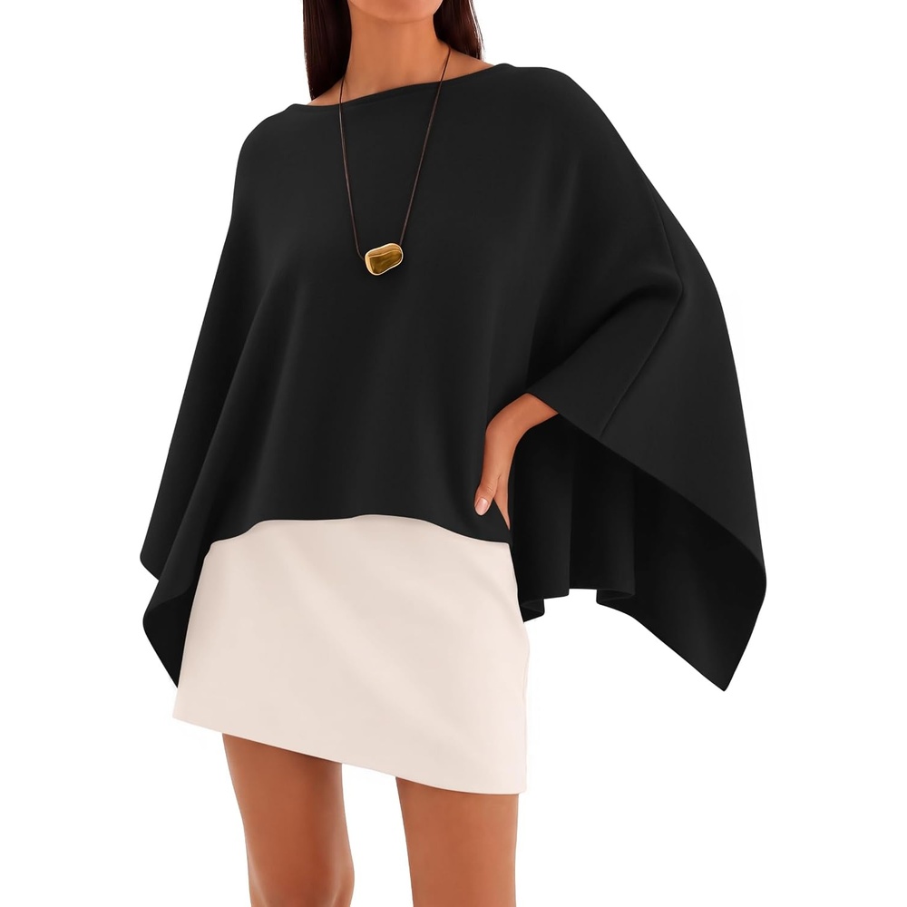 image:imageZESICA Womens Fall Batwing Oversized Knitted Shawls Poncho SweatersBlack