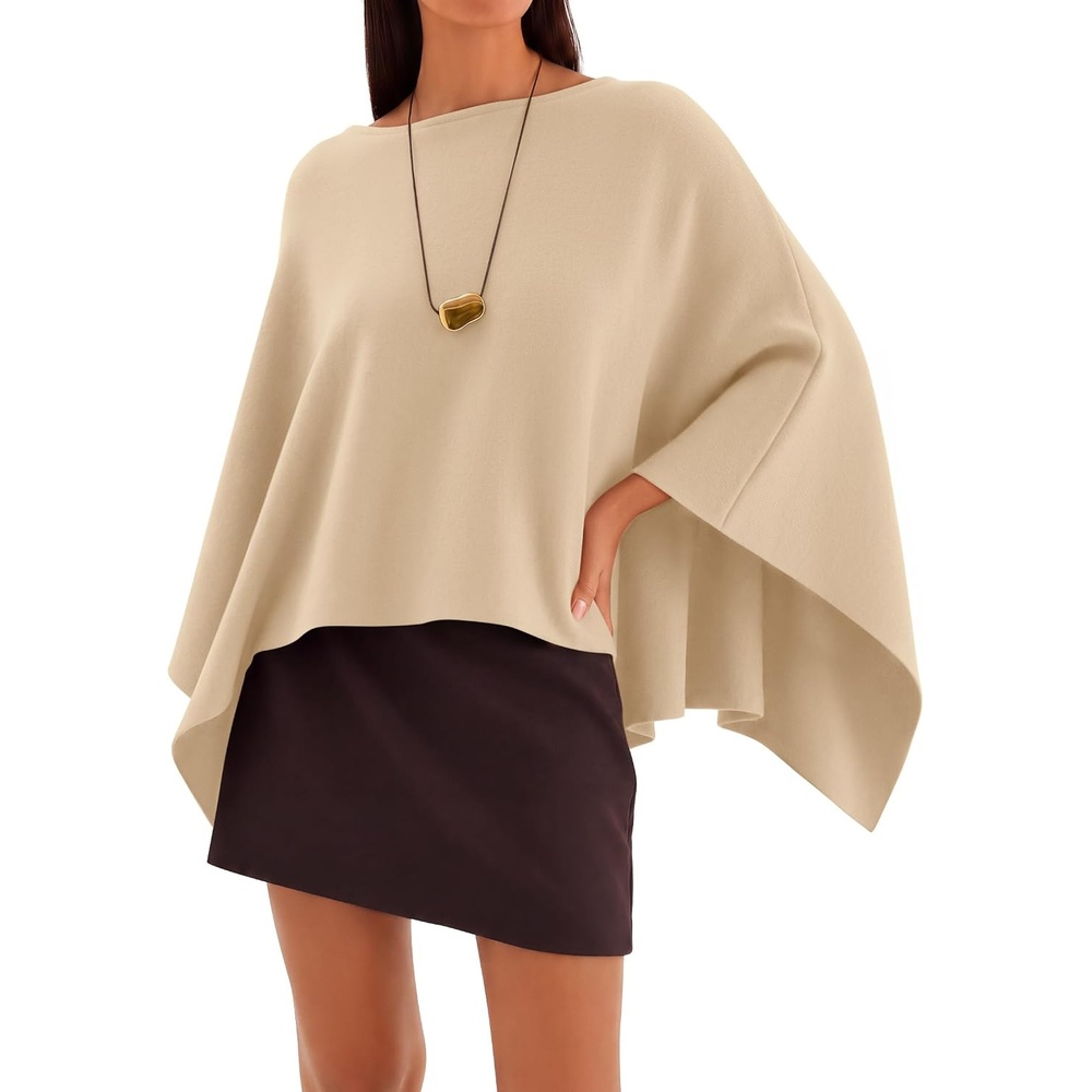 image:imageZESICA Womens Fall Batwing Oversized Knitted Shawls Poncho SweatersCamel