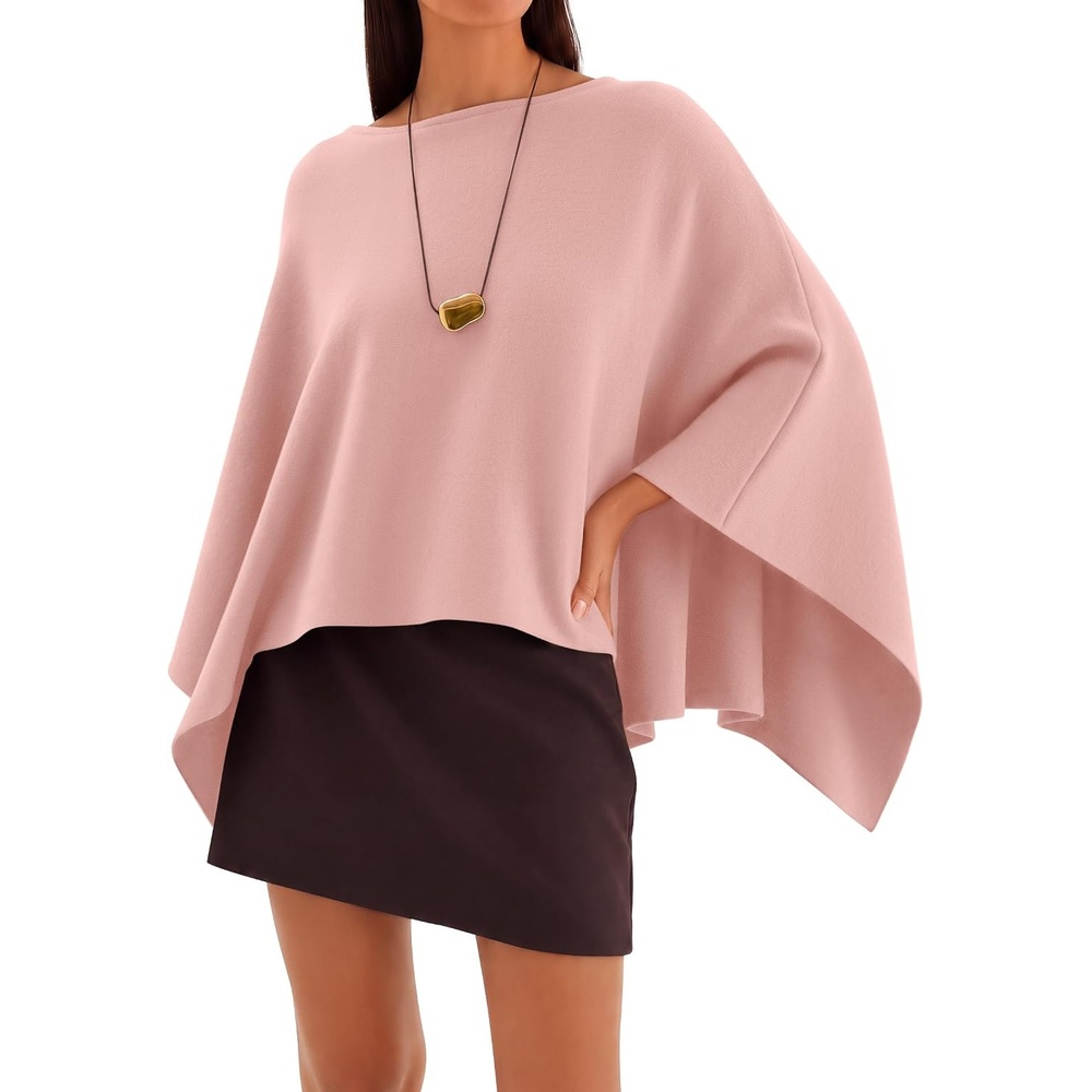 image:imageZESICA Womens Fall Batwing Oversized Knitted Shawls Poncho SweatersPink