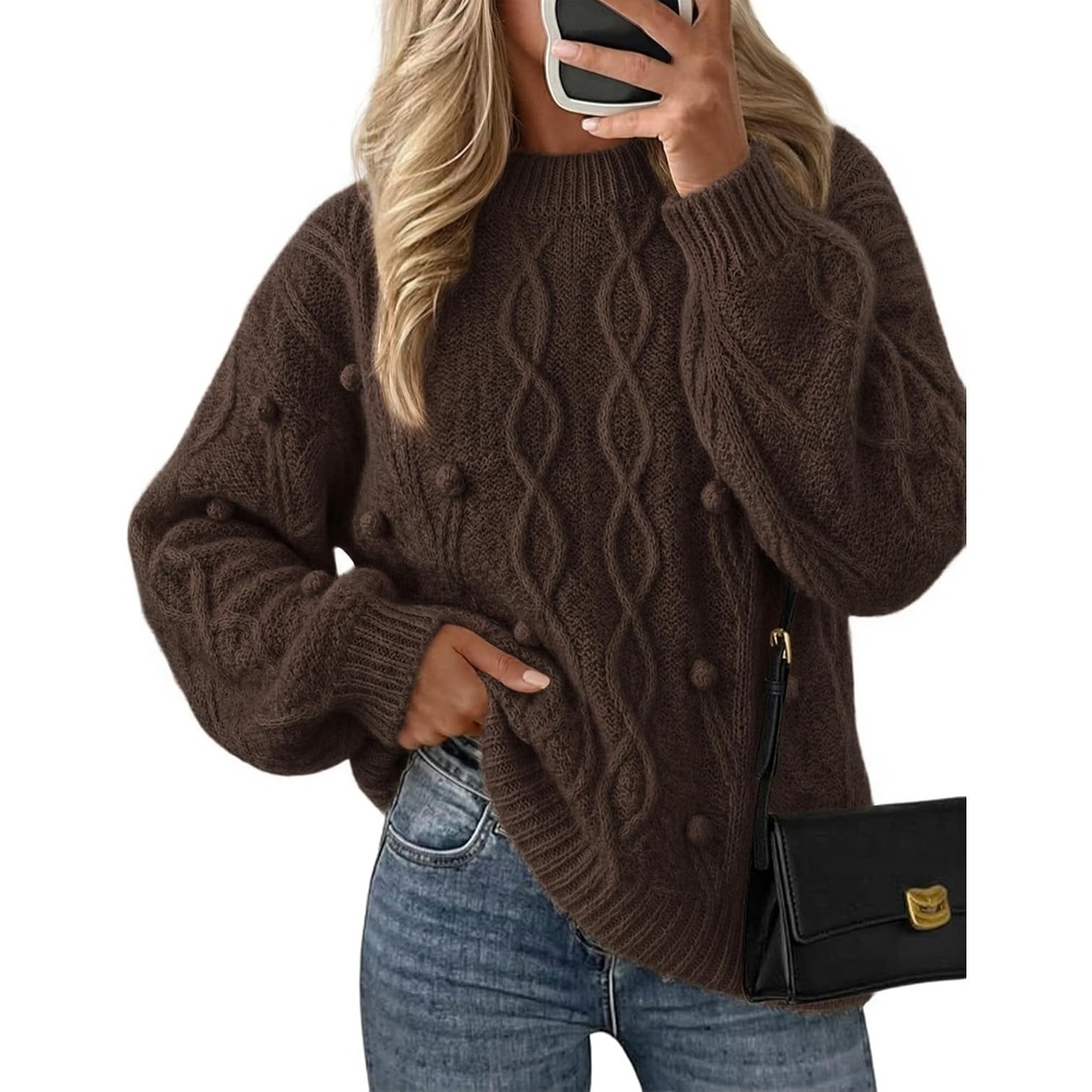 image:imageZESICA Womens Fall Winter Cable Knit Oversized Cozy Knit Pullover SweatersBrown
