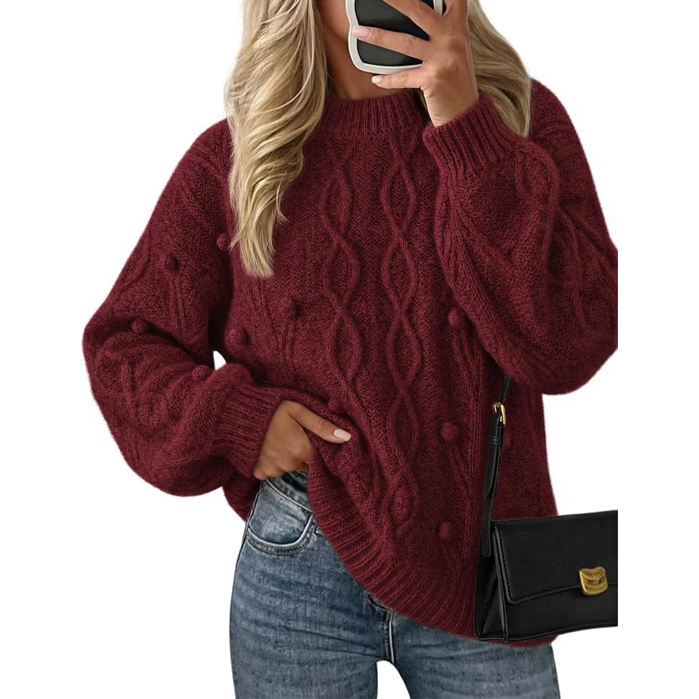 image:imageZESICA Womens Fall Winter Cable Knit Oversized Cozy Knit Pullover SweatersBurgundy