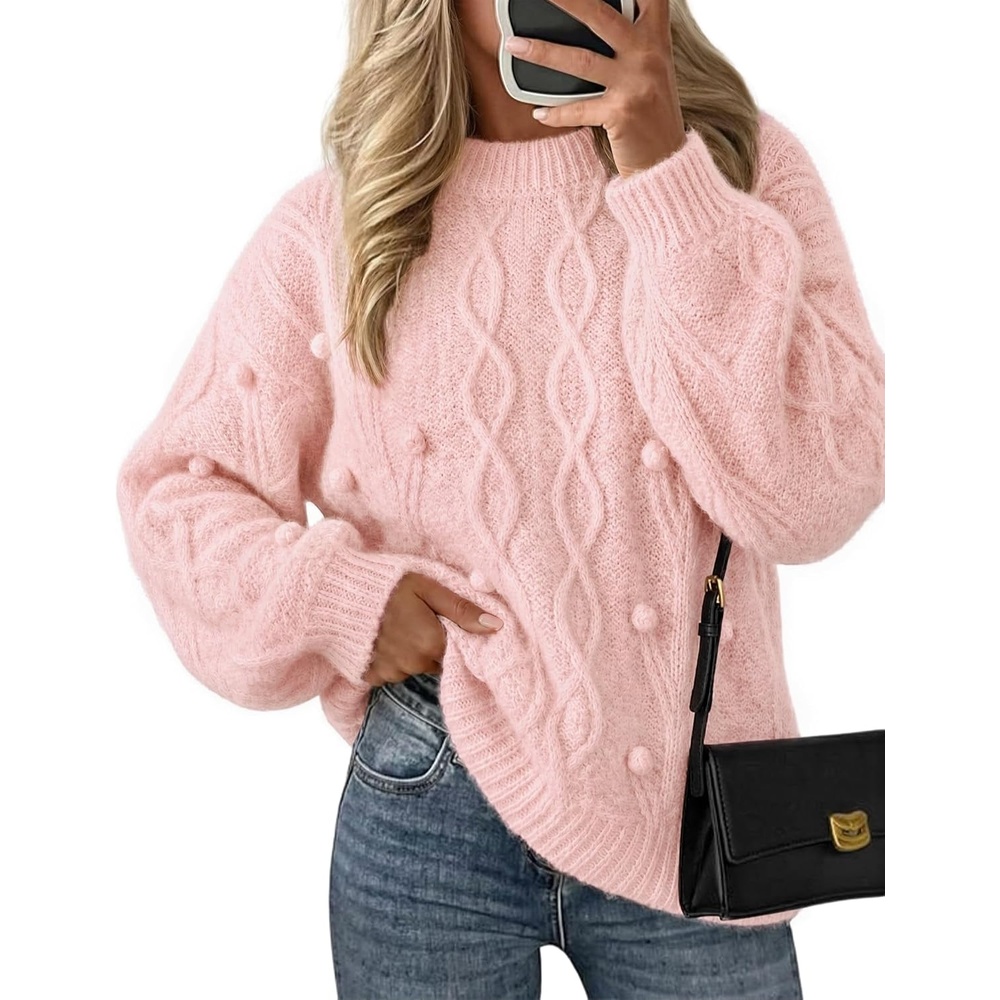 image:imageZESICA Womens Fall Winter Cable Knit Oversized Cozy Knit Pullover SweatersLight Pink