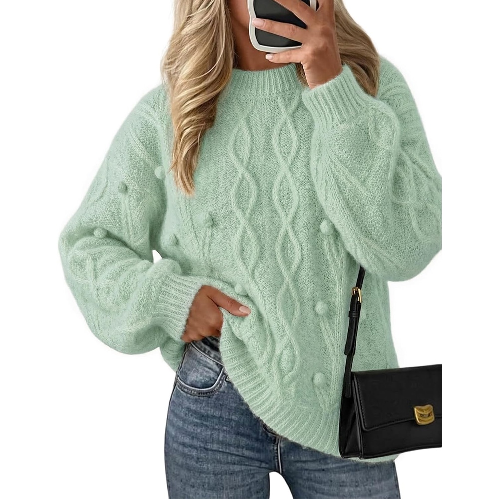 image:imageZESICA Womens Fall Winter Cable Knit Oversized Cozy Knit Pullover SweatersSage Green