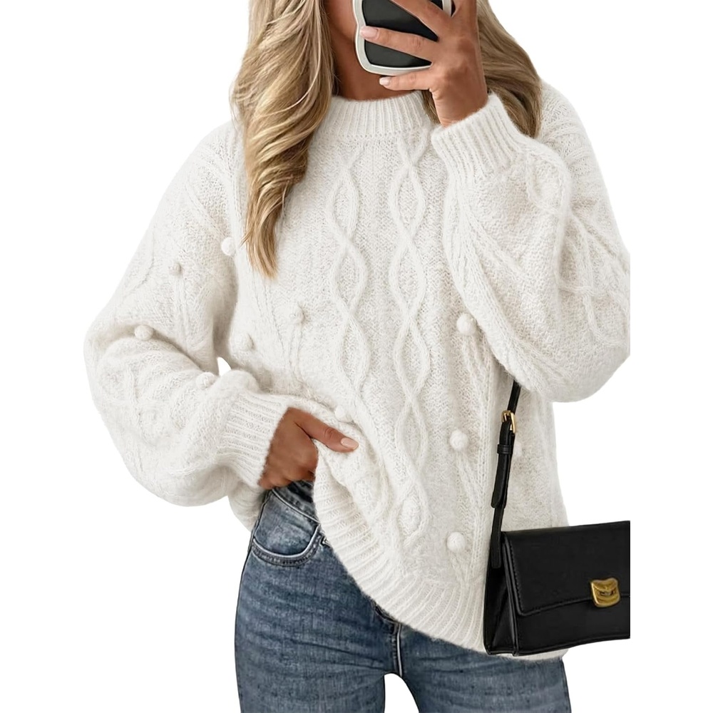 image:imageZESICA Womens Fall Winter Cable Knit Oversized Cozy Knit Pullover SweatersWhite