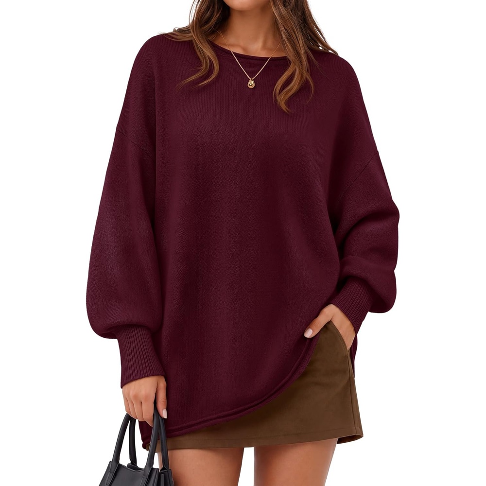 image:imageZESICA Womens Fall Winter Long Sleeve Casual Oversized SweatersBurgundy