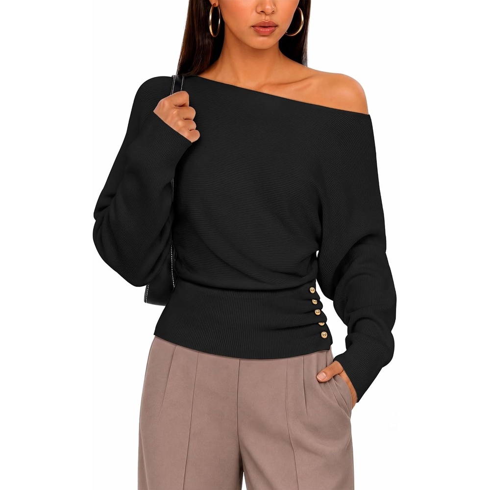 image:imageZESICA Womens Fall Winter Off Shoulder Sweaters Elegant Pullover TopsBlack