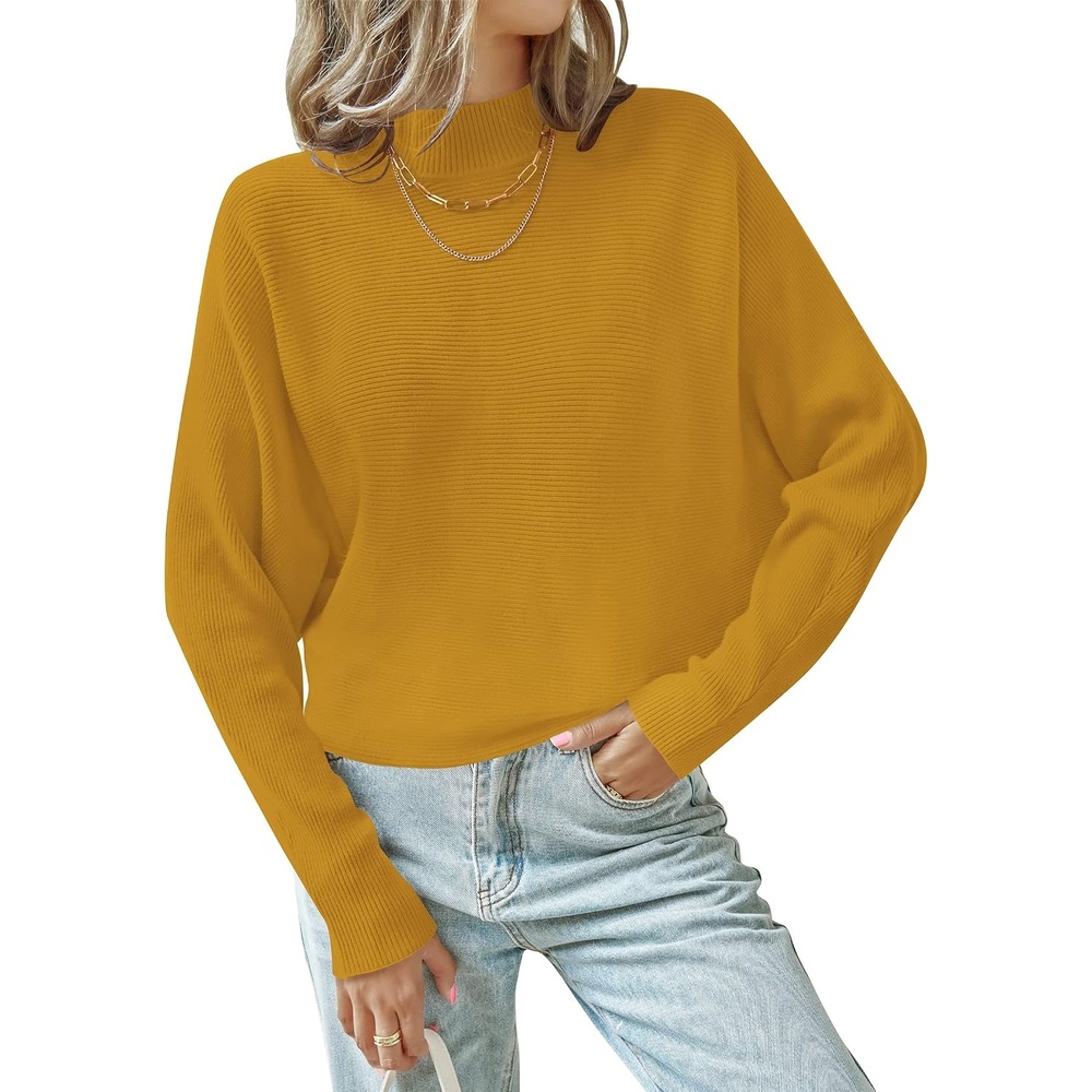 image:imageZESICA Womens Fall Winter Turtleneck Long Batwing Sleeve SweatersMustard