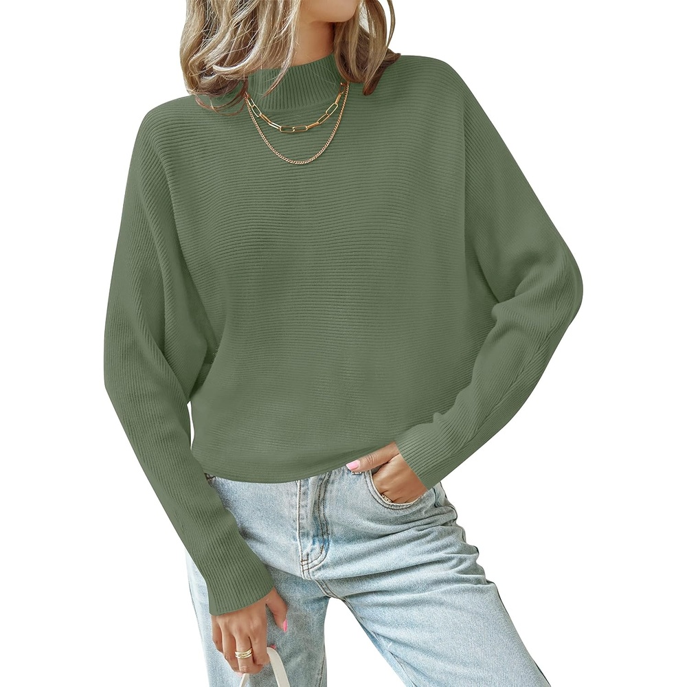 image:imageZESICA Womens Fall Winter Turtleneck Long Batwing Sleeve SweatersOlive