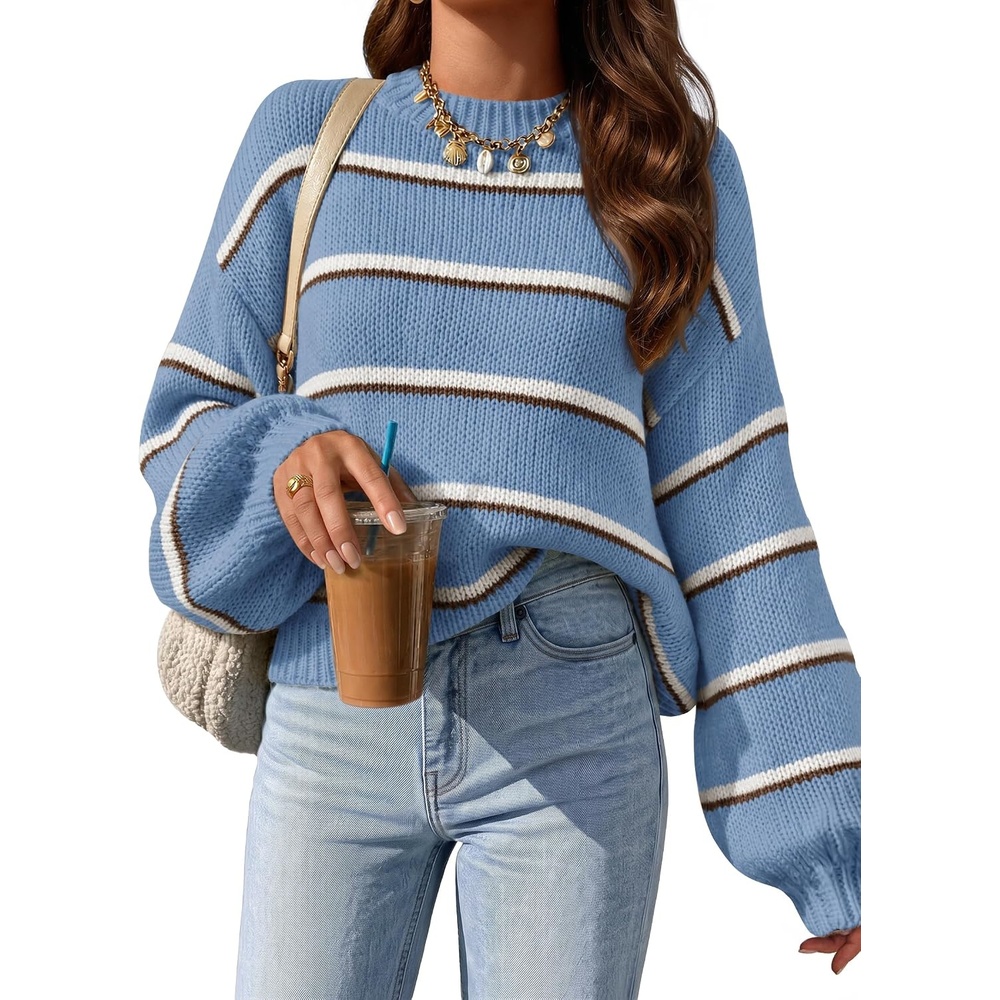 image:imageZESICA Womens Striped Fall Winter Sweaters Oversize Cozy Casual Work OutfitBlue