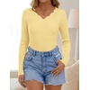 ZESICA Fall V Neck Sweaters for Women Long Sleeve Ribbed Knit Tops(Light Yellow)