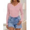 ZESICA Fall V Neck Sweaters for Women Long Sleeve Ribbed Knit Tops(Pink)