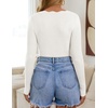 ZESICA Fall V Neck Sweaters for Women Long Sleeve Ribbed Knit Tops(White)