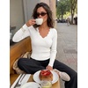 ZESICA Fall V Neck Sweaters for Women Long Sleeve Ribbed Knit Tops(White)