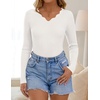 ZESICA Fall V Neck Sweaters for Women Long Sleeve Ribbed Knit Tops(White)