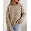 ZESICA Women’s 2026 Casual Long Sleeve Striped Pullover Sweaters(Brown)