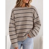 ZESICA Women’s 2026 Casual Long Sleeve Striped Pullover Sweaters(Khaki)