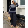 ZESICA Women’s 2026 Casual Long Sleeve Striped Pullover Sweaters(Navy)