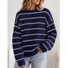 ZESICA Women’s 2026 Casual Long Sleeve Striped Pullover Sweaters(Navy)