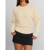 ZESICA Womens 2026 Fall Long Sleeve Floral Ruched Cute Sweaters(Beige)