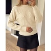 ZESICA Womens 2026 Fall Long Sleeve Floral Ruched Cute Sweaters(Beige)