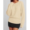 ZESICA Womens 2026 Fall Long Sleeve Floral Ruched Cute Sweaters(Beige)