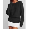ZESICA Womens 2026 Fall Long Sleeve Floral Ruched Cute Sweaters(Black)