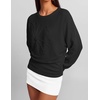 ZESICA Womens 2026 Fall Long Sleeve Floral Ruched Cute Sweaters(Black)
