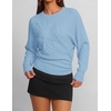 ZESICA Womens 2026 Fall Long Sleeve Floral Ruched Cute Sweaters(Blue)