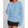 ZESICA Womens 2026 Fall Long Sleeve Floral Ruched Cute Sweaters(Blue)