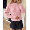 ZESICA Womens 2026 Fall Long Sleeve Floral Ruched Cute Sweaters(Pink)