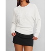 ZESICA Womens 2026 Fall Long Sleeve Floral Ruched Cute Sweaters(White)