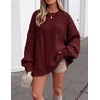 ZESICA Womens 2026 Fall Oversized Chunky Cable Knit Tunic Sweaters(Burgundy)