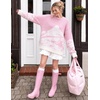 ZESICA Women’s 2026 Fall Winter Crewneck Oversized Printed Sweaters(Pink)