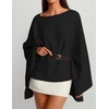 ZESICA Women’s Fall Batwing Oversized Knitted Shawls Poncho Sweaters(Black)