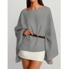 ZESICA Women’s Fall Batwing Oversized Knitted Shawls Poncho Sweaters(Grey)