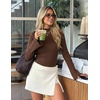 ZESICA Women’s Fall Bell Long Sleeve Knit Sweaters Scalloped Mock Neck Tops(Brown)