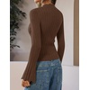ZESICA Women’s Fall Bell Long Sleeve Knit Sweaters Scalloped Mock Neck Tops(Brown)