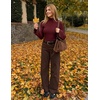 ZESICA Women’s Fall Bell Long Sleeve Knit Sweaters Scalloped Mock Neck Tops(Burgundy)