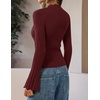 ZESICA Women’s Fall Bell Long Sleeve Knit Sweaters Scalloped Mock Neck Tops(Burgundy)