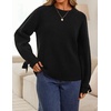 ZESICA Womens Fall Cute Bow Cable Knit Pullover Cozy Sweaters(Black)