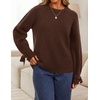 ZESICA Womens Fall Cute Bow Cable Knit Pullover Cozy Sweaters(Brown)